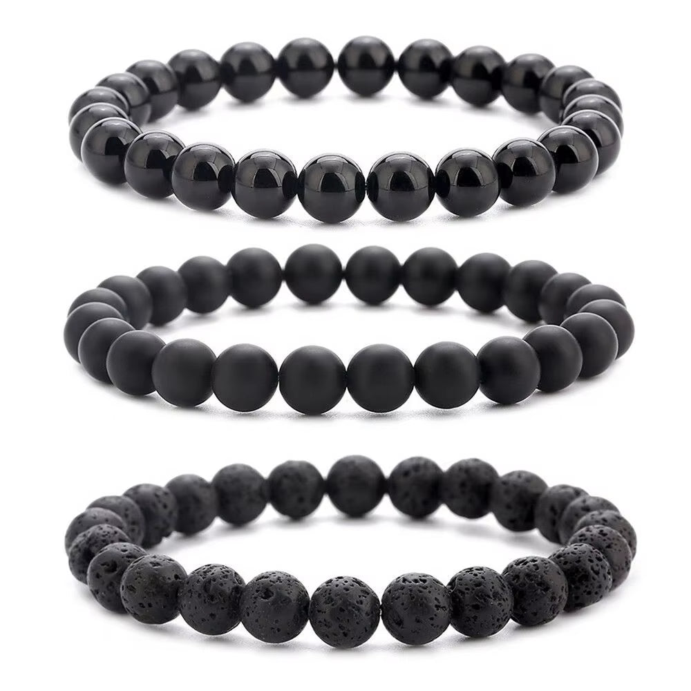 Quartz Bracelet 8Mm Natural Stone round Bead Lava Tiger Eye Black Onyx Energy Healing Beaded Hand Bangle Yoga Women Men Jewelry