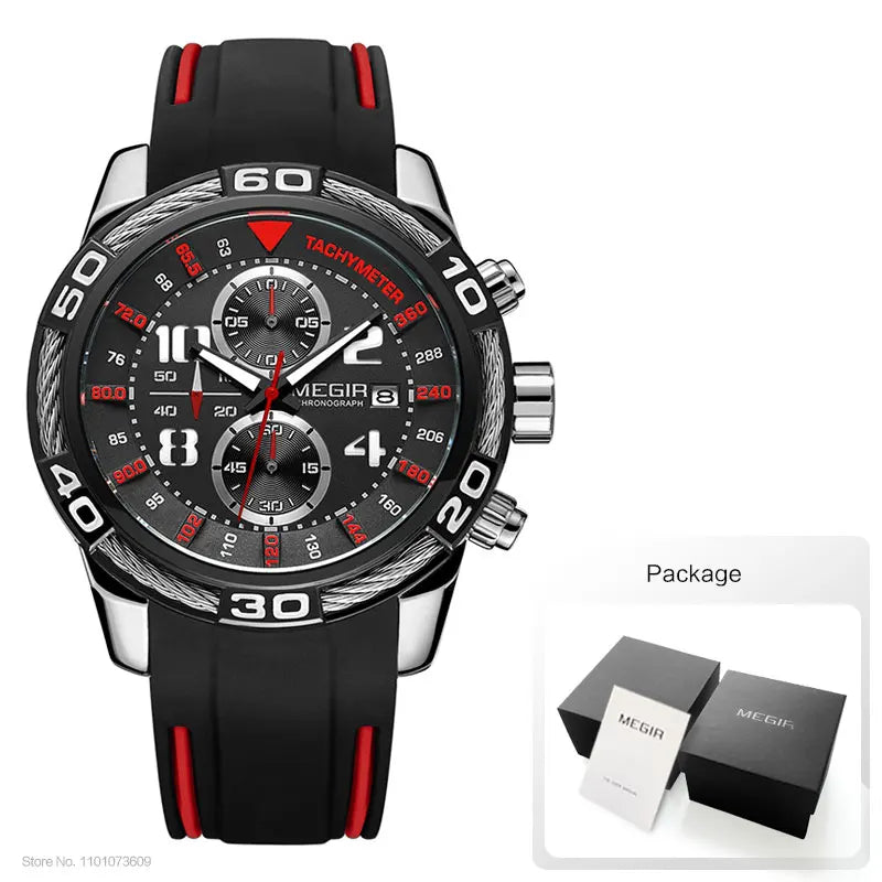 Analogue Chronograph Battery Quartz Watch for Man Men'S Black Silicone Bracelete Sport Wristwatch Boy'S Stopwatch 2045G