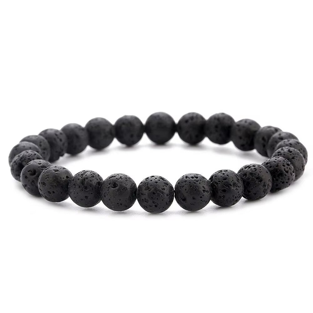 Quartz Bracelet 8Mm Natural Stone round Bead Lava Tiger Eye Black Onyx Energy Healing Beaded Hand Bangle Yoga Women Men Jewelry