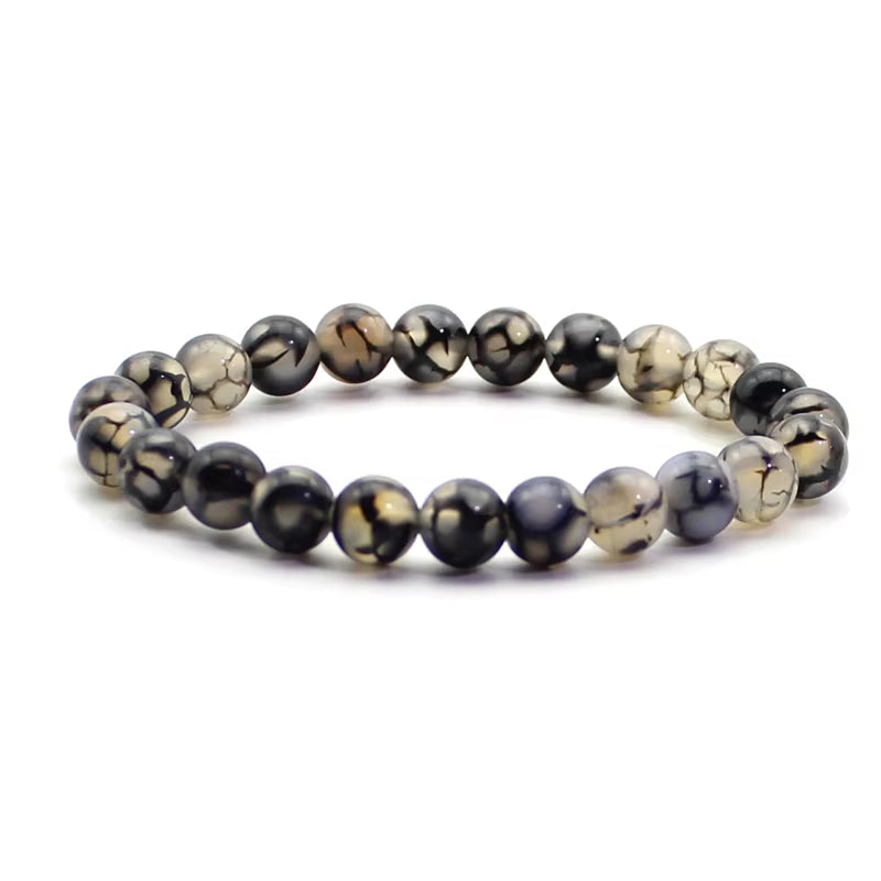 Quartz Bracelet 8Mm Natural Stone round Bead Lava Tiger Eye Black Onyx Energy Healing Beaded Hand Bangle Yoga Women Men Jewelry