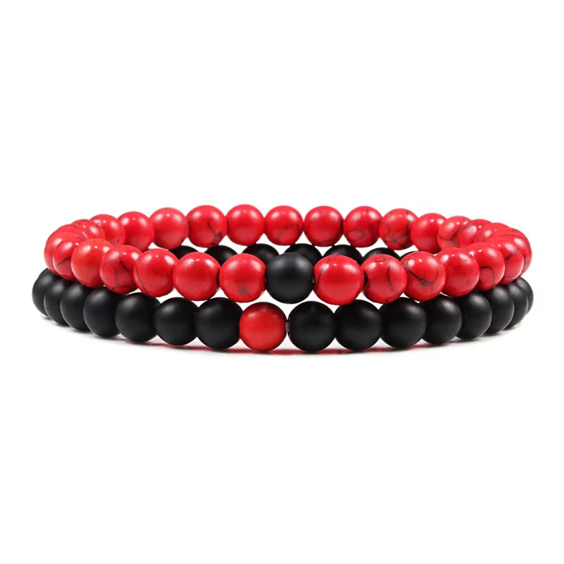 Hot 2Pcs/Set Tiger Eye Black Lava Natural Stone Beaded Bracelets Couples Distance Bracelet Energy Elastic Rope Malachite Jewelry