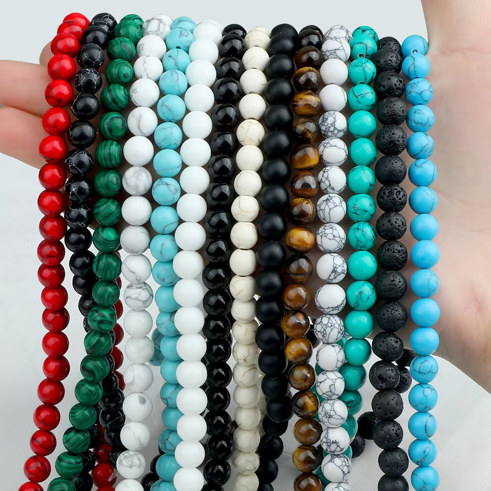 4/6/8/10Mm Natural Stone Black Lava Tiger Eye round Loose Beads Quartz Malachite Stone Jewelry DIY Making Bracelet Accessories