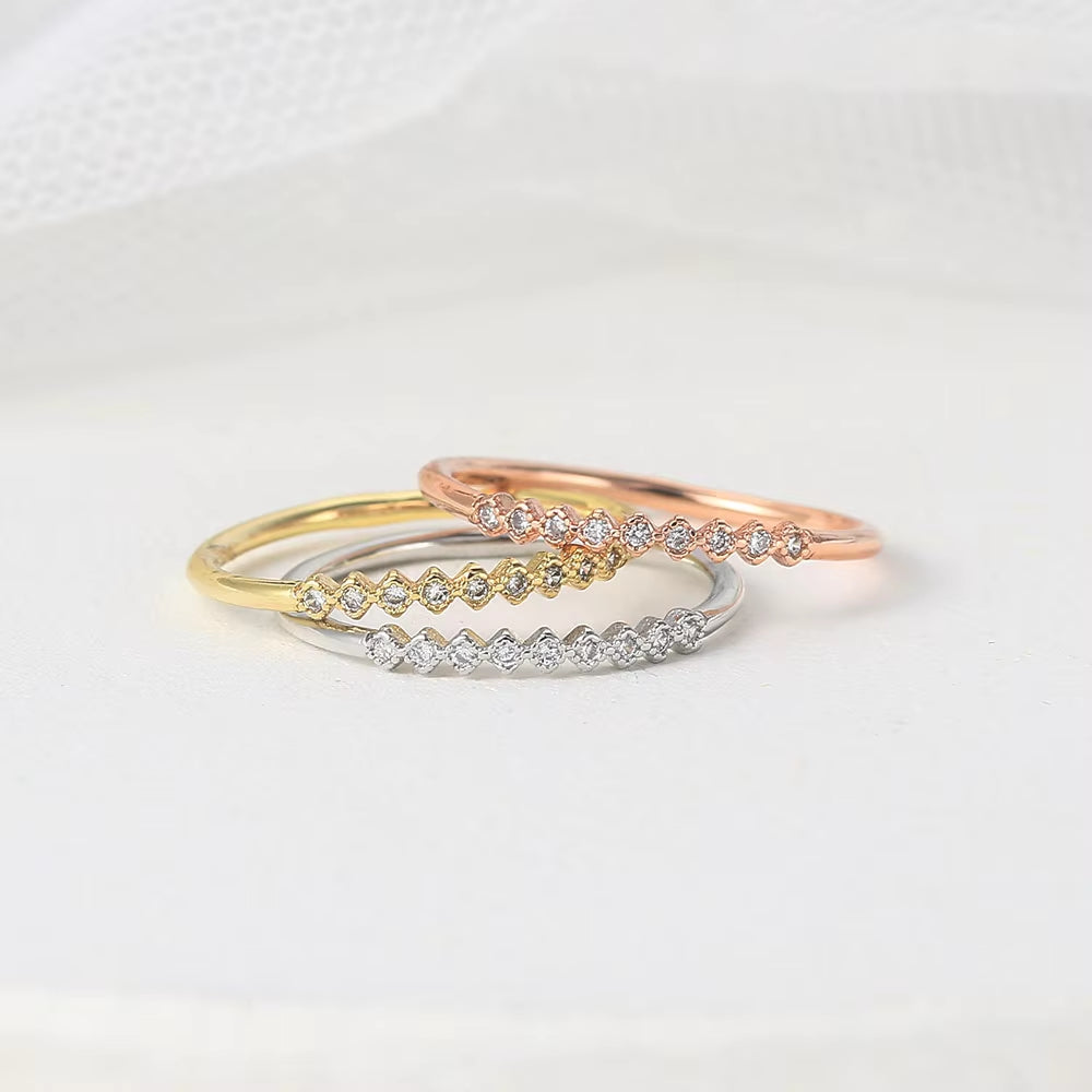 Dainty Ring for Women Simple Elegant Simple Geometry Mini Zircon Gold Color Slim Finger Rings Wholesale Jewelry R157