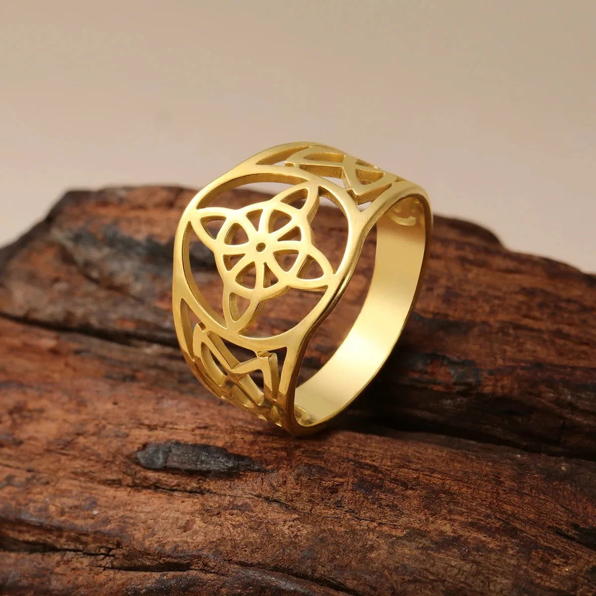 Witch Knot Stainless Steel Ring Wiccan Cross Celtics Knot Women Men Rings Witchcraft Good Luck Protection Amulet New Year Gifts