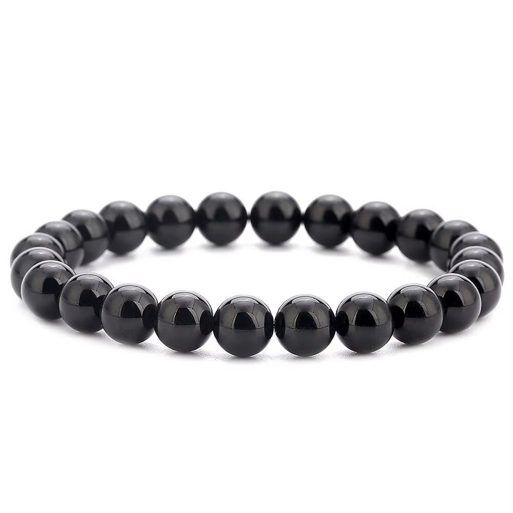 Quartz Bracelet 8Mm Natural Stone round Bead Lava Tiger Eye Black Onyx Energy Healing Beaded Hand Bangle Yoga Women Men Jewelry