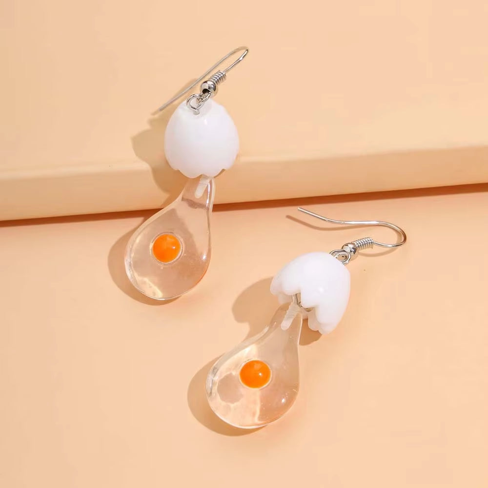 Funny Design Unusual Egg Resin Earrings for Women Fashion Cute Geometry Pendants Ear Hook Earrings Jewelry