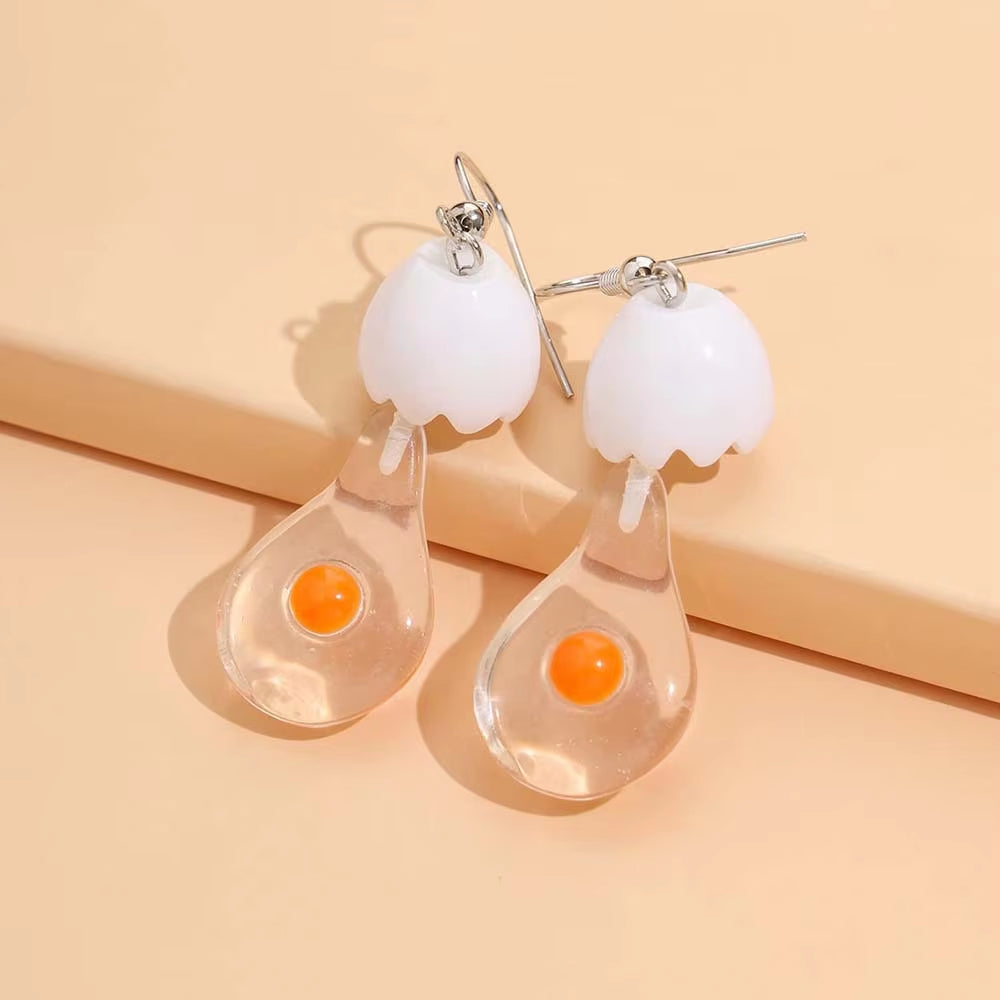 Funny Design Unusual Egg Resin Earrings for Women Fashion Cute Geometry Pendants Ear Hook Earrings Jewelry