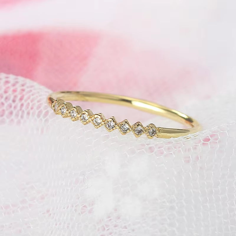 Dainty Ring for Women Simple Elegant Simple Geometry Mini Zircon Gold Color Slim Finger Rings Wholesale Jewelry R157