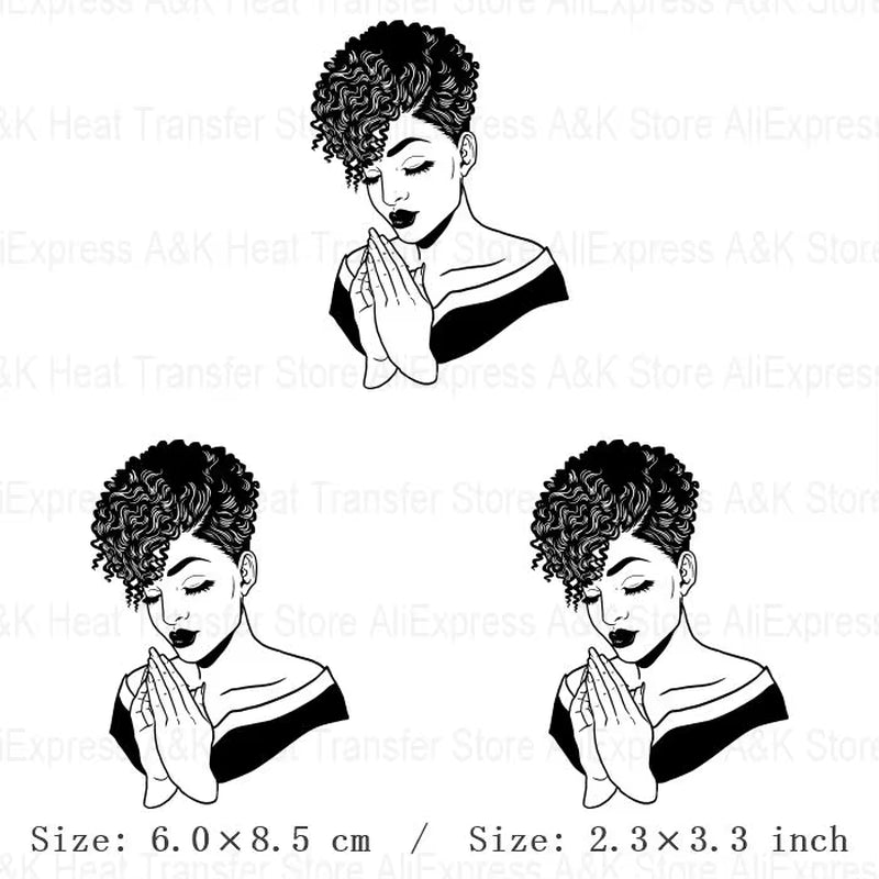 Queen Melanin New Thermo Stickers on Clothes African American Hairstyle Beauty Iron Patches Stripes Black Woman Transfers Badges