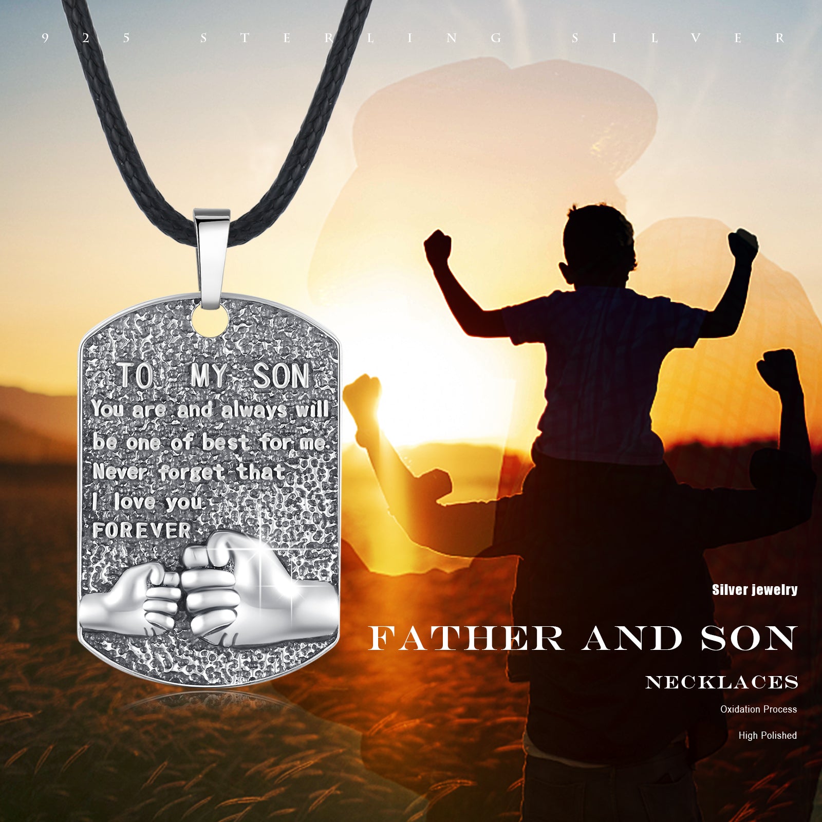 Mens Pendant Necklace 925 Sterling Silver Father'S Love to Son Pendant Necklaces Birthday Xmas Gift Jewelry for Man Dad Son Boys