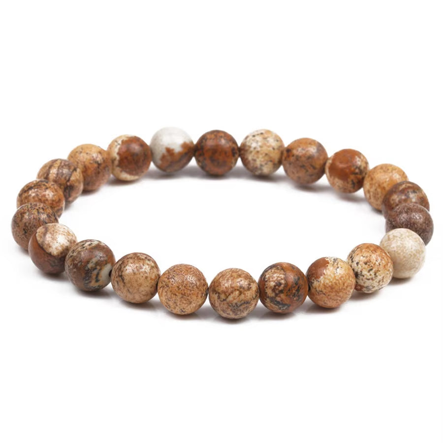 Quartz Bracelet 8Mm Natural Stone round Bead Lava Tiger Eye Black Onyx Energy Healing Beaded Hand Bangle Yoga Women Men Jewelry