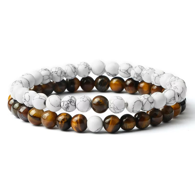 Hot 2Pcs/Set Tiger Eye Black Lava Natural Stone Beaded Bracelets Couples Distance Bracelet Energy Elastic Rope Malachite Jewelry