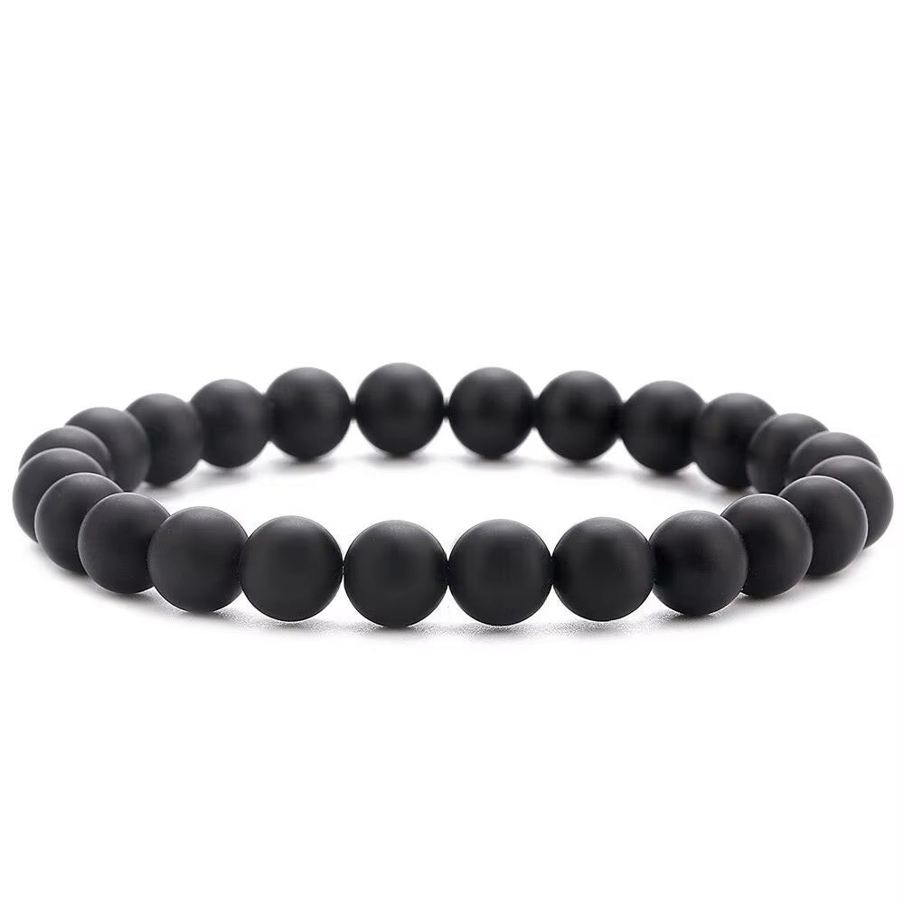 Quartz Bracelet 8Mm Natural Stone round Bead Lava Tiger Eye Black Onyx Energy Healing Beaded Hand Bangle Yoga Women Men Jewelry