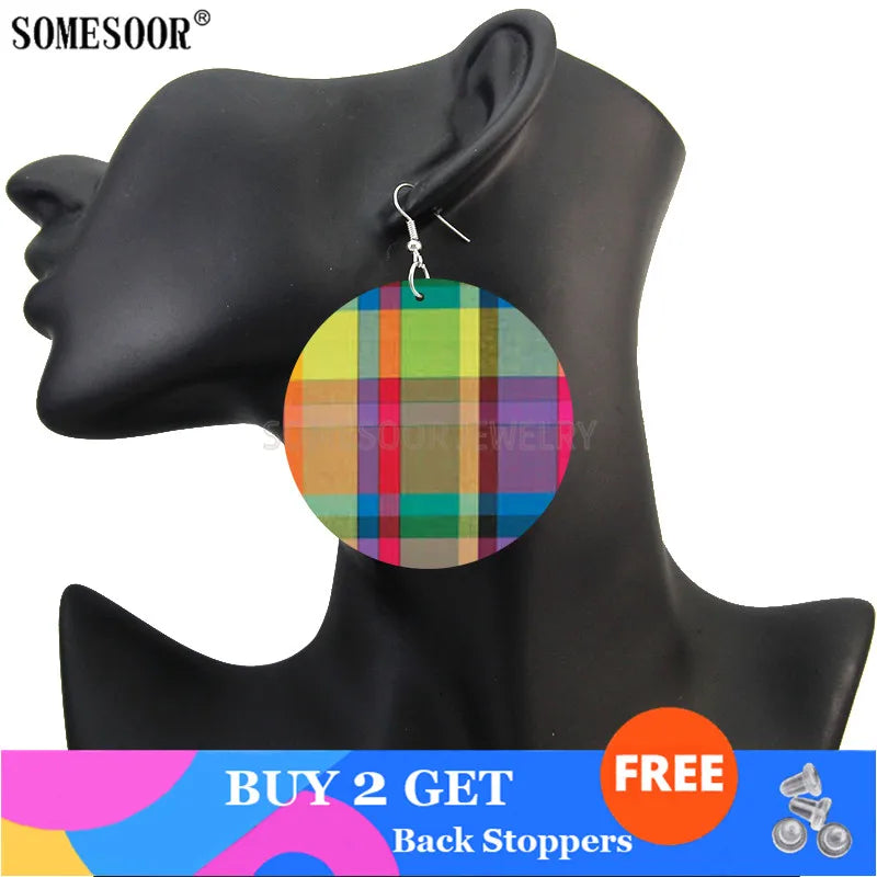 2020 Creative Design Fashion Africa Jewelry Bohemian Wooden Both Printing round Pendants Black Earrings for Women Gifts