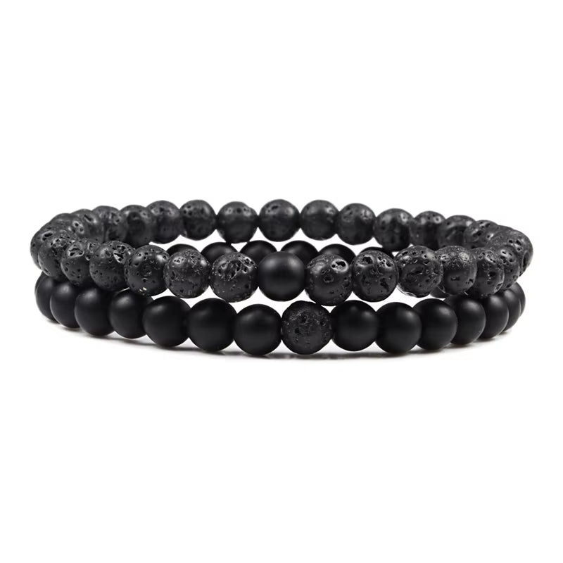 Hot 2Pcs/Set Tiger Eye Black Lava Natural Stone Beaded Bracelets Couples Distance Bracelet Energy Elastic Rope Malachite Jewelry