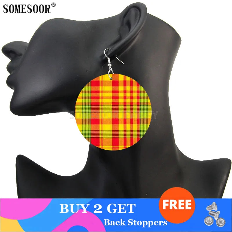 2020 Creative Design Fashion Africa Jewelry Bohemian Wooden Both Printing round Pendants Black Earrings for Women Gifts