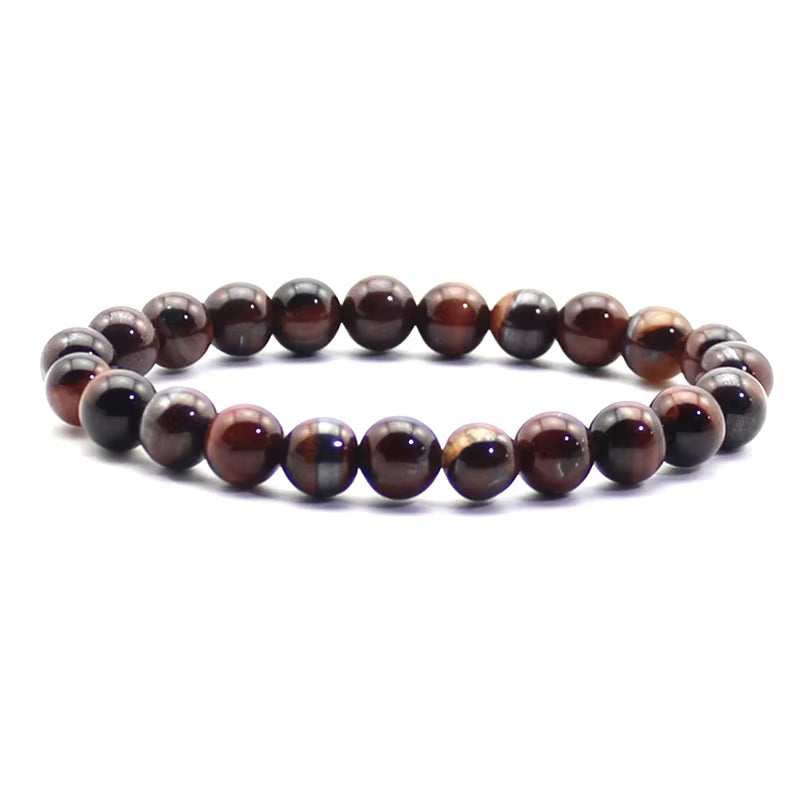 Quartz Bracelet 8Mm Natural Stone round Bead Lava Tiger Eye Black Onyx Energy Healing Beaded Hand Bangle Yoga Women Men Jewelry