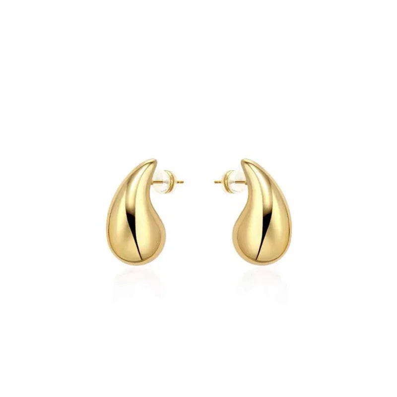 Simple Metal Gold Color Droplet Shaped Earrings for European American Womens Fashionable Design Jewelry Exquisite Accessories