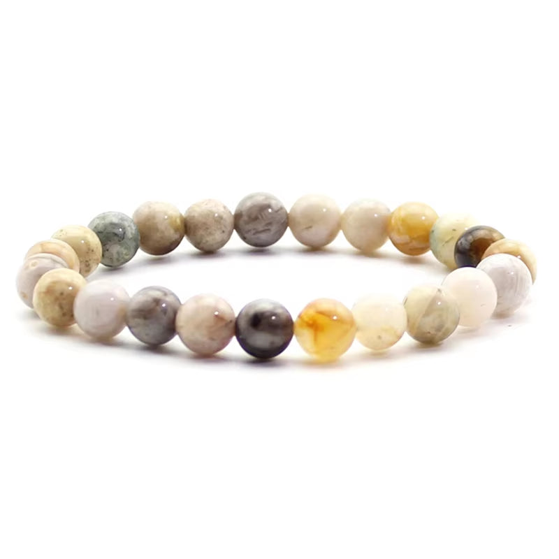 Quartz Bracelet 8Mm Natural Stone round Bead Lava Tiger Eye Black Onyx Energy Healing Beaded Hand Bangle Yoga Women Men Jewelry