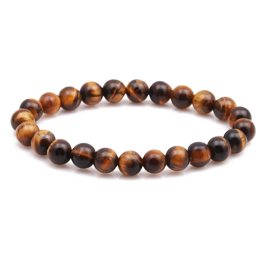 Quartz Bracelet 8Mm Natural Stone round Bead Lava Tiger Eye Black Onyx Energy Healing Beaded Hand Bangle Yoga Women Men Jewelry