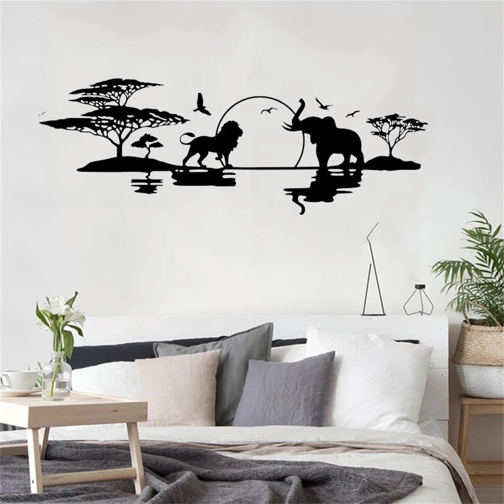 Africa Safari Wild Animals Lion Elephant Wall Sticker Vinyl Interior Home Decor Room Nursery Art Palm Tree Decals Wallpaper