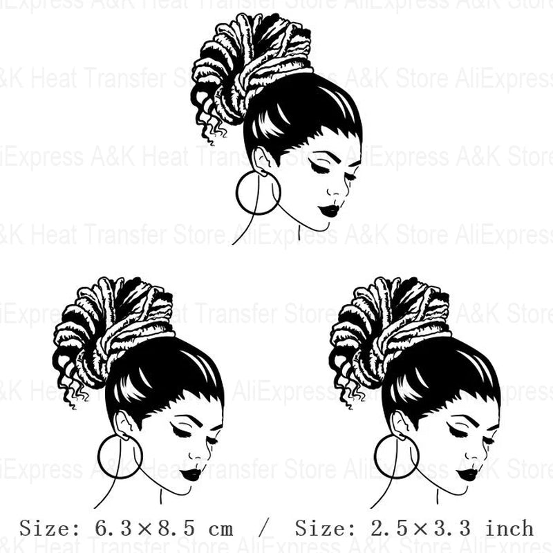 Queen Melanin New Thermo Stickers on Clothes African American Hairstyle Beauty Iron Patches Stripes Black Woman Transfers Badges