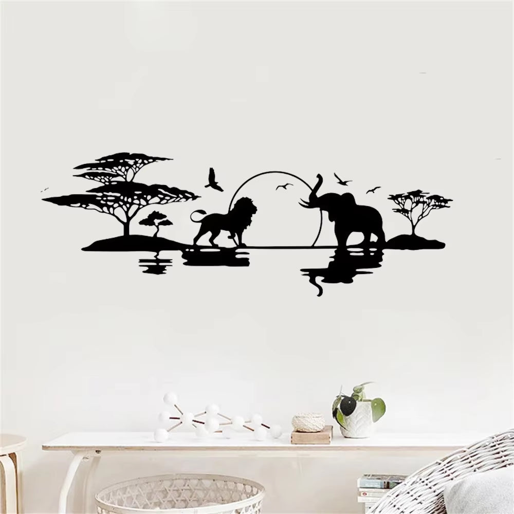 Africa Safari Wild Animals Lion Elephant Wall Sticker Vinyl Interior Home Decor Room Nursery Art Palm Tree Decals Wallpaper