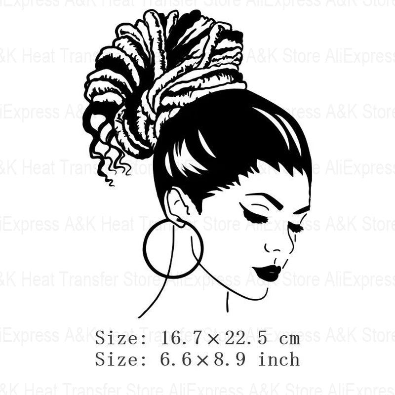 Queen Melanin New Thermo Stickers on Clothes African American Hairstyle Beauty Iron Patches Stripes Black Woman Transfers Badges