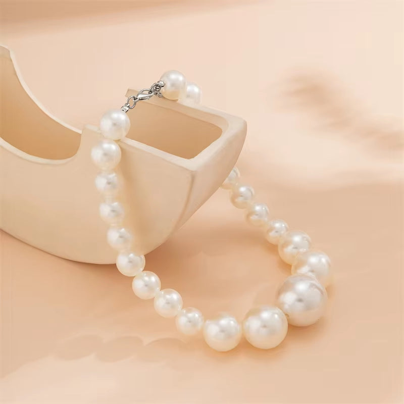 Pearl Necklace Earring for Women Female 2023 Trendy Bead Big Pearls Necklace Wedding Bracelet Party Jewelry Gift