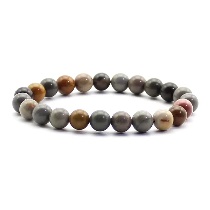 Quartz Bracelet 8Mm Natural Stone round Bead Lava Tiger Eye Black Onyx Energy Healing Beaded Hand Bangle Yoga Women Men Jewelry