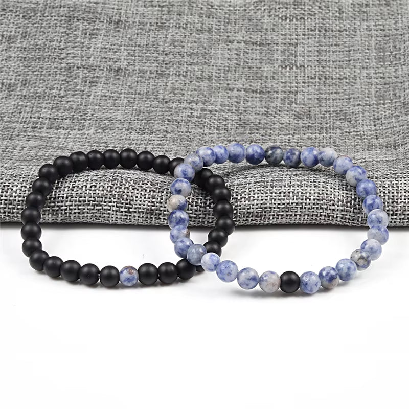 Hot 2Pcs/Set Tiger Eye Black Lava Natural Stone Beaded Bracelets Couples Distance Bracelet Energy Elastic Rope Malachite Jewelry