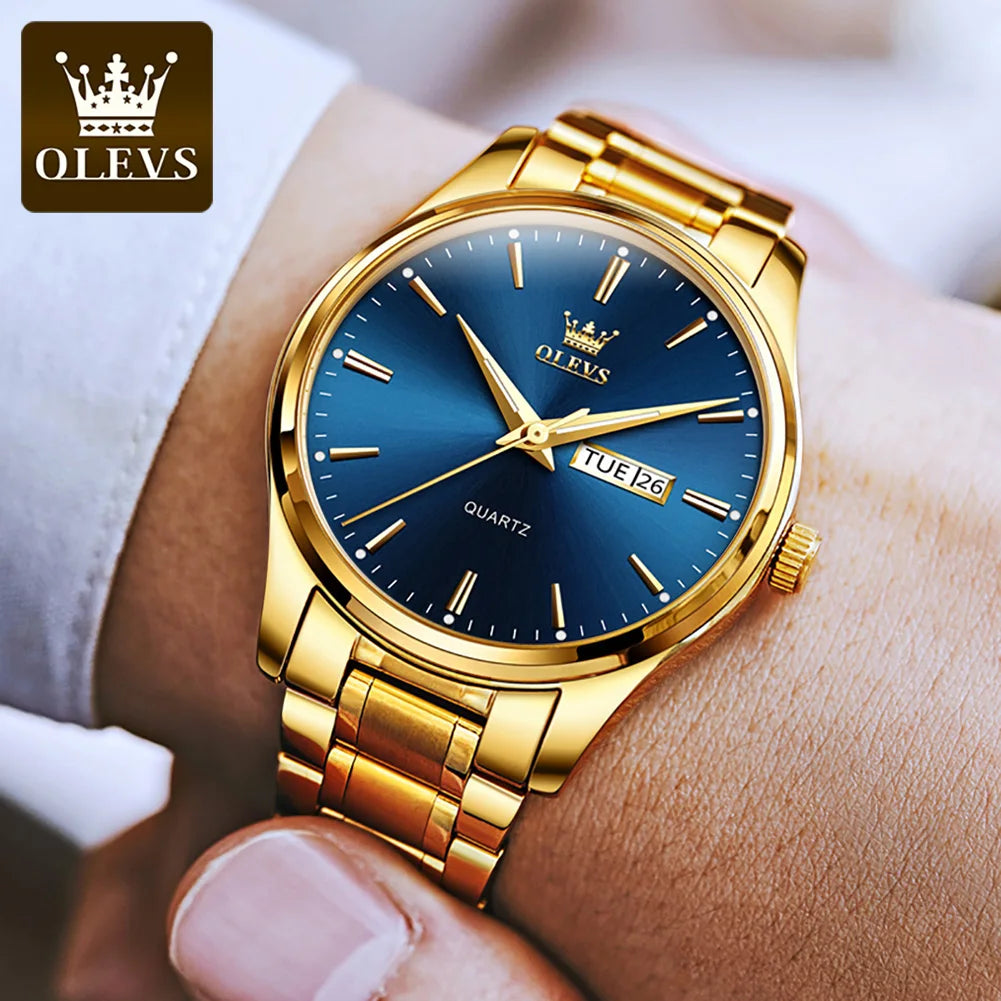 Men'S Watches Dual Calendar Simple Fashion Original Male Wristwatch Waterproof Stainless Steel Luminus Reloj