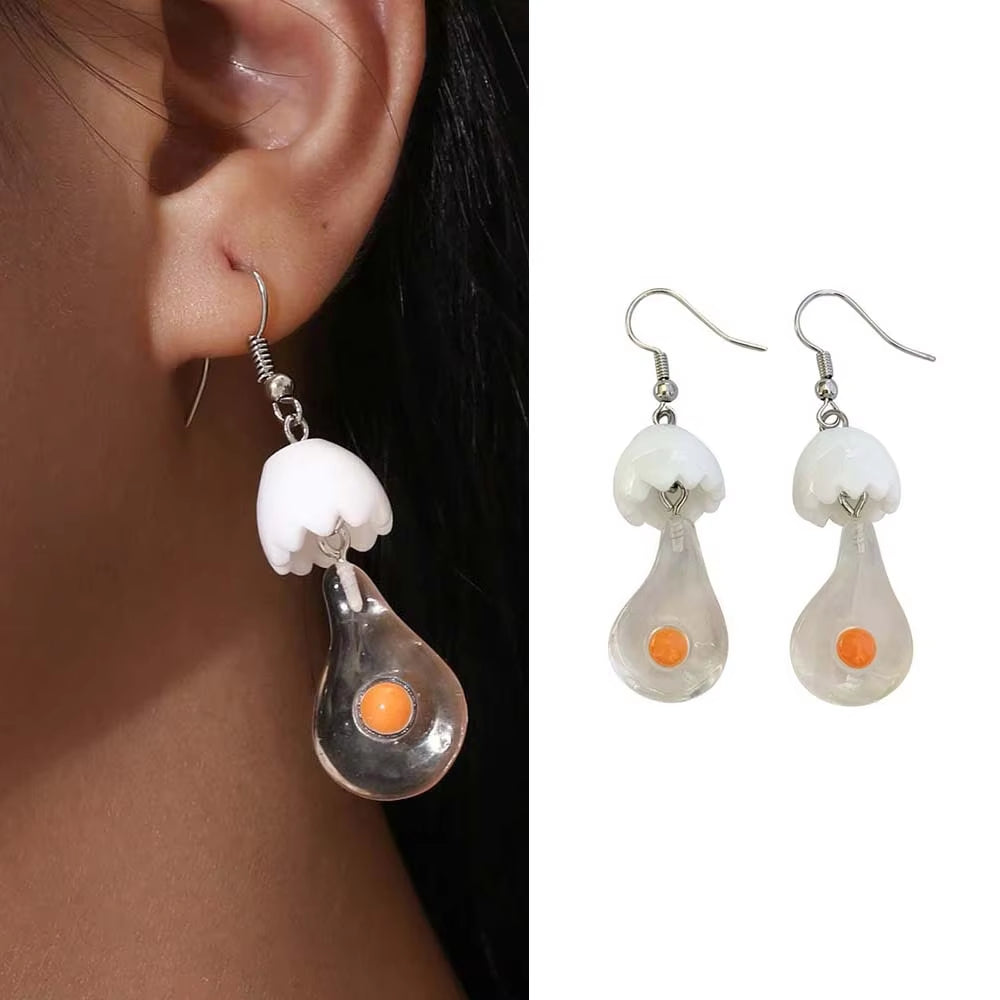 Funny Design Unusual Egg Resin Earrings for Women Fashion Cute Geometry Pendants Ear Hook Earrings Jewelry