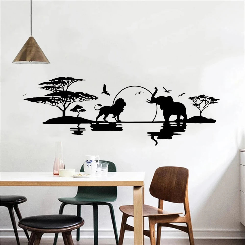 Africa Safari Wild Animals Lion Elephant Wall Sticker Vinyl Interior Home Decor Room Nursery Art Palm Tree Decals Wallpaper